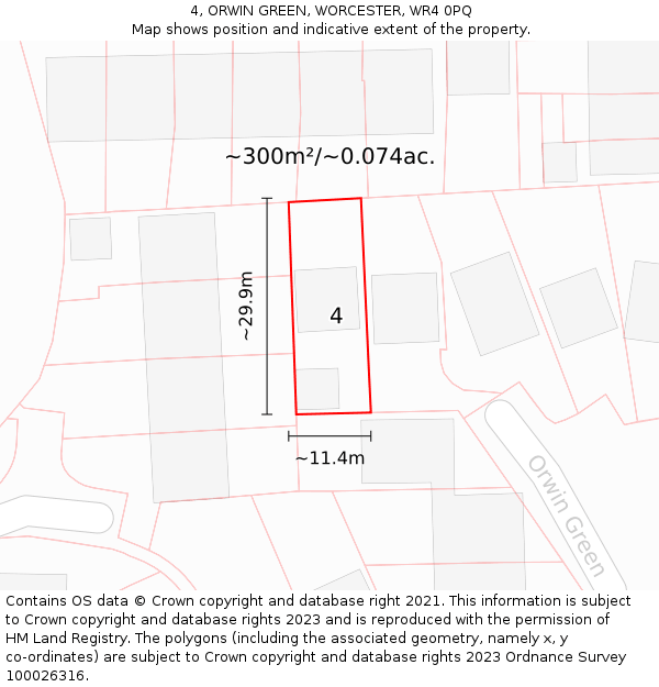 4, ORWIN GREEN, WORCESTER, WR4 0PQ: Plot and title map