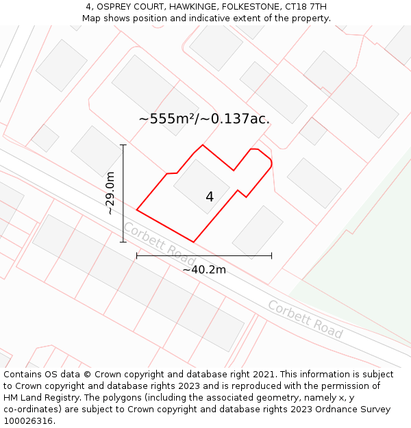 4, OSPREY COURT, HAWKINGE, FOLKESTONE, CT18 7TH: Plot and title map