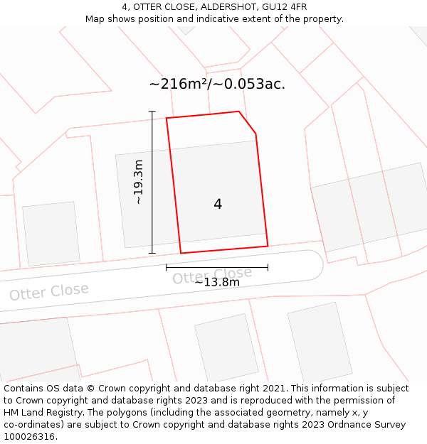 4, OTTER CLOSE, ALDERSHOT, GU12 4FR: Plot and title map