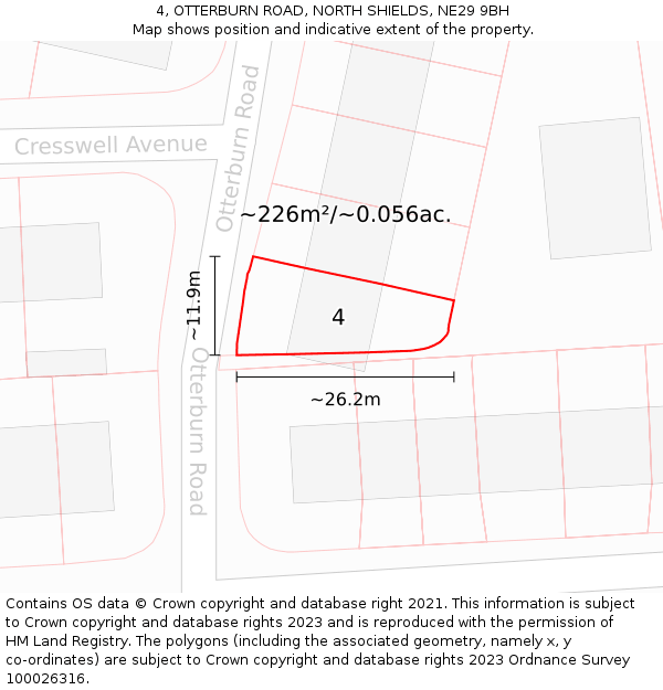 4, OTTERBURN ROAD, NORTH SHIELDS, NE29 9BH: Plot and title map