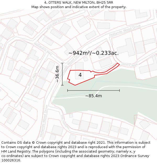 4, OTTERS WALK, NEW MILTON, BH25 5RR: Plot and title map