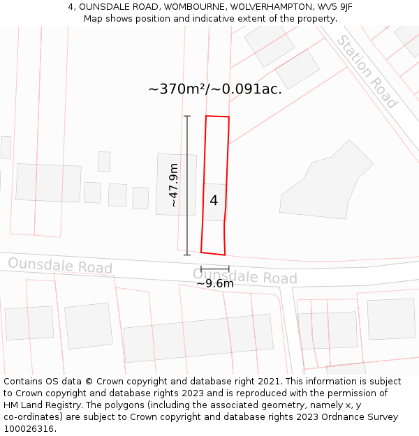 4, OUNSDALE ROAD, WOMBOURNE, WOLVERHAMPTON, WV5 9JF: Plot and title map