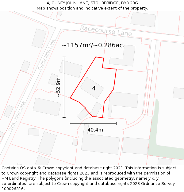 4, OUNTY JOHN LANE, STOURBRIDGE, DY8 2RG: Plot and title map