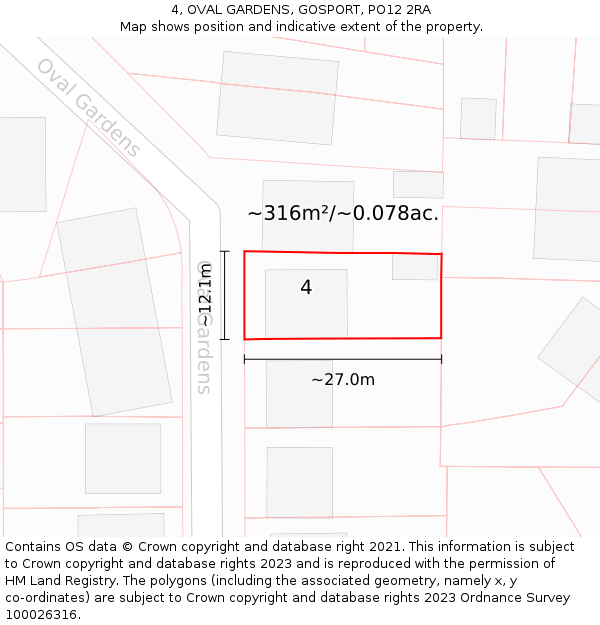 4, OVAL GARDENS, GOSPORT, PO12 2RA: Plot and title map