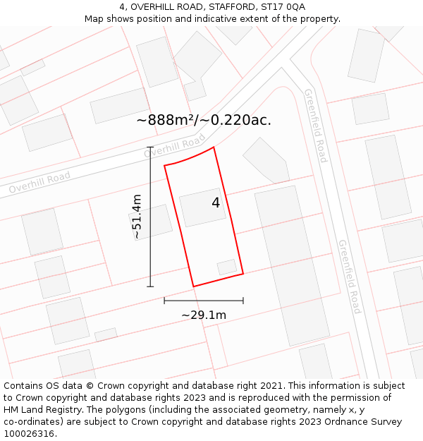 4, OVERHILL ROAD, STAFFORD, ST17 0QA: Plot and title map