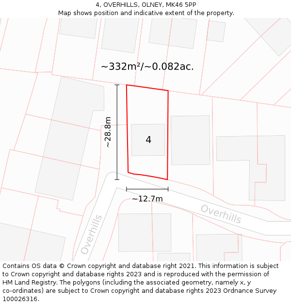 4, OVERHILLS, OLNEY, MK46 5PP: Plot and title map