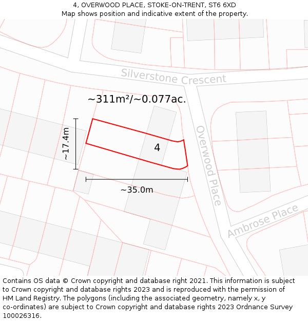 4, OVERWOOD PLACE, STOKE-ON-TRENT, ST6 6XD: Plot and title map