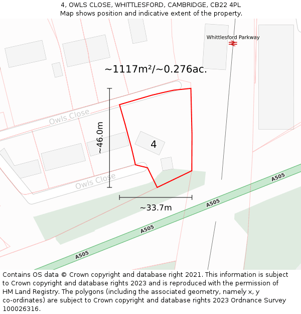 4, OWLS CLOSE, WHITTLESFORD, CAMBRIDGE, CB22 4PL: Plot and title map