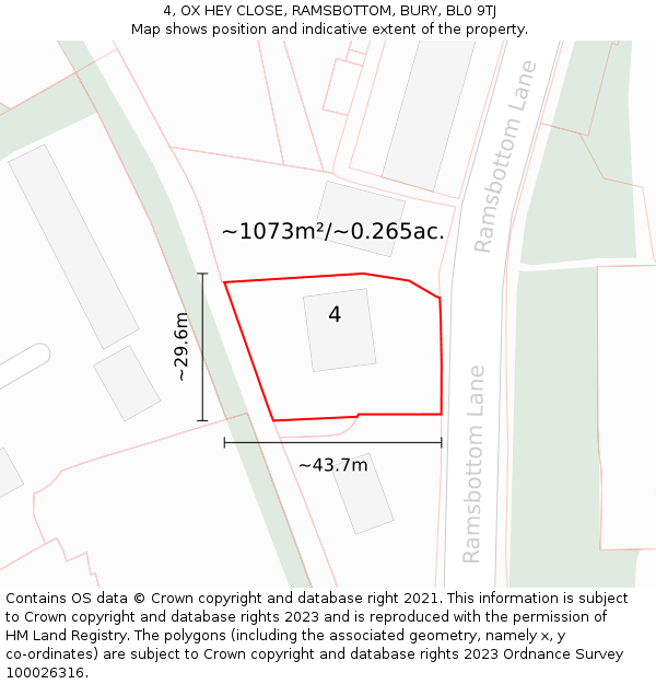 4, OX HEY CLOSE, RAMSBOTTOM, BURY, BL0 9TJ: Plot and title map