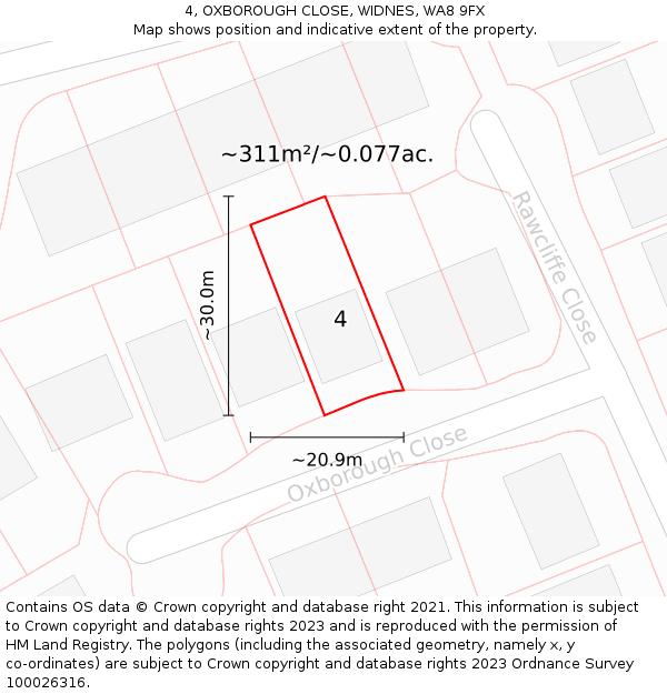 4, OXBOROUGH CLOSE, WIDNES, WA8 9FX: Plot and title map