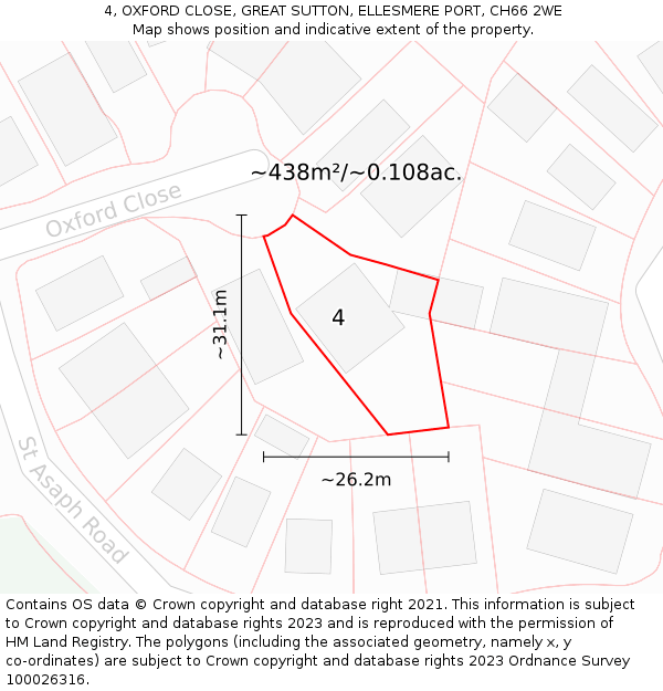 4, OXFORD CLOSE, GREAT SUTTON, ELLESMERE PORT, CH66 2WE: Plot and title map