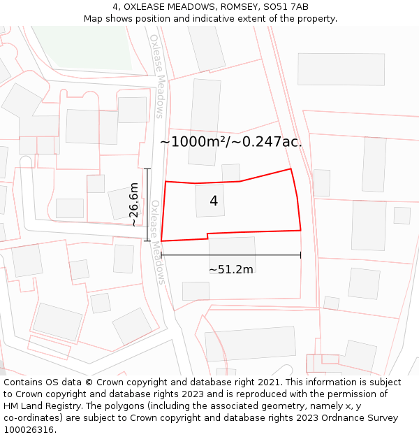 4, OXLEASE MEADOWS, ROMSEY, SO51 7AB: Plot and title map