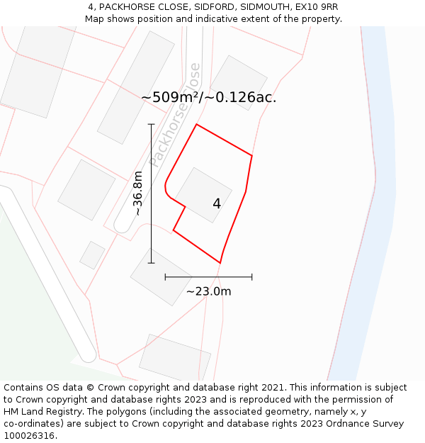 4, PACKHORSE CLOSE, SIDFORD, SIDMOUTH, EX10 9RR: Plot and title map