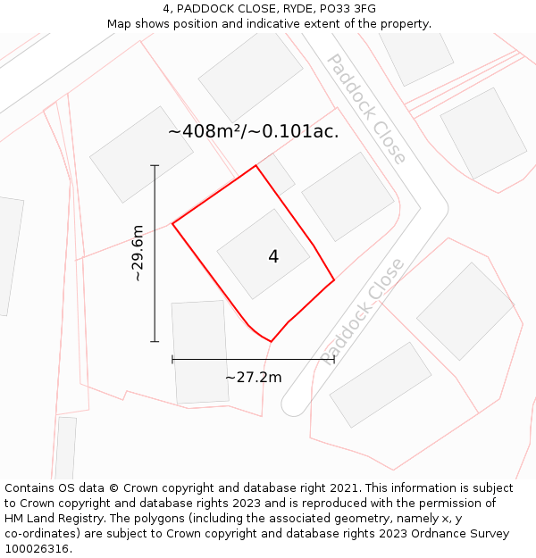 4, PADDOCK CLOSE, RYDE, PO33 3FG: Plot and title map