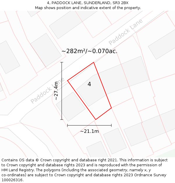 4, PADDOCK LANE, SUNDERLAND, SR3 2BX: Plot and title map