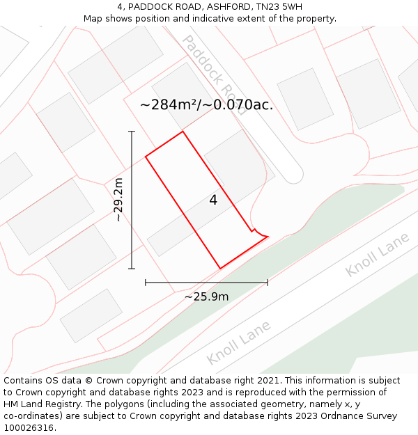 4, PADDOCK ROAD, ASHFORD, TN23 5WH: Plot and title map