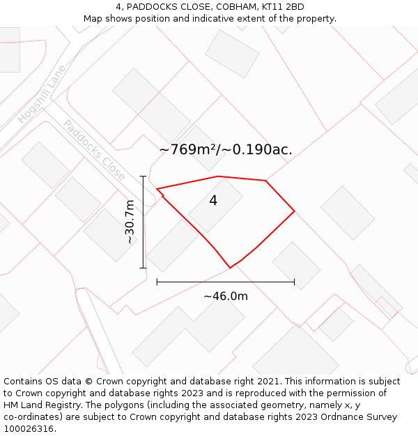 4, PADDOCKS CLOSE, COBHAM, KT11 2BD: Plot and title map
