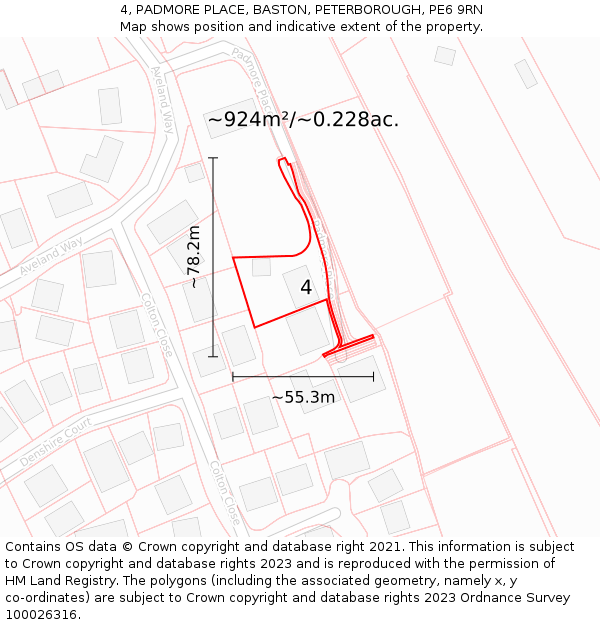 4, PADMORE PLACE, BASTON, PETERBOROUGH, PE6 9RN: Plot and title map