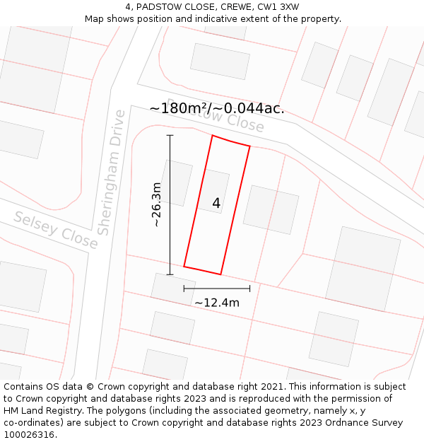 4, PADSTOW CLOSE, CREWE, CW1 3XW: Plot and title map