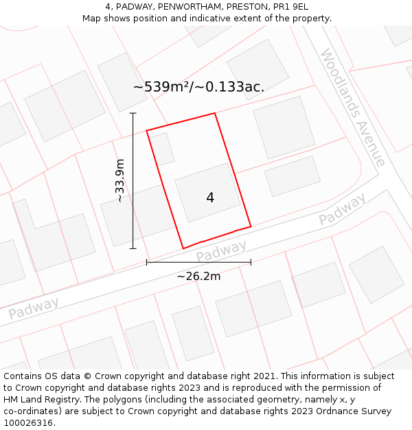 4, PADWAY, PENWORTHAM, PRESTON, PR1 9EL: Plot and title map