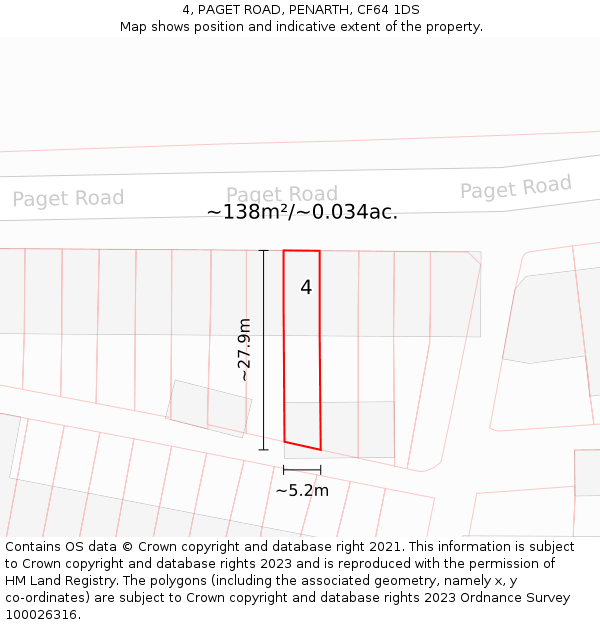 4, PAGET ROAD, PENARTH, CF64 1DS: Plot and title map
