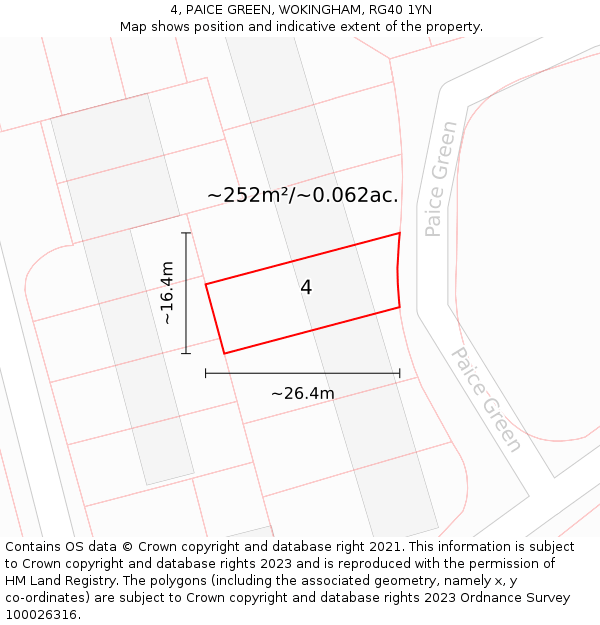 4, PAICE GREEN, WOKINGHAM, RG40 1YN: Plot and title map