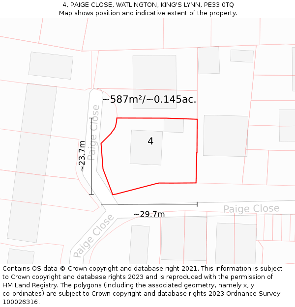 4, PAIGE CLOSE, WATLINGTON, KING'S LYNN, PE33 0TQ: Plot and title map