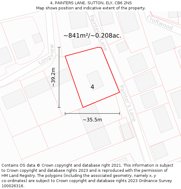 4, PAINTERS LANE, SUTTON, ELY, CB6 2NS: Plot and title map