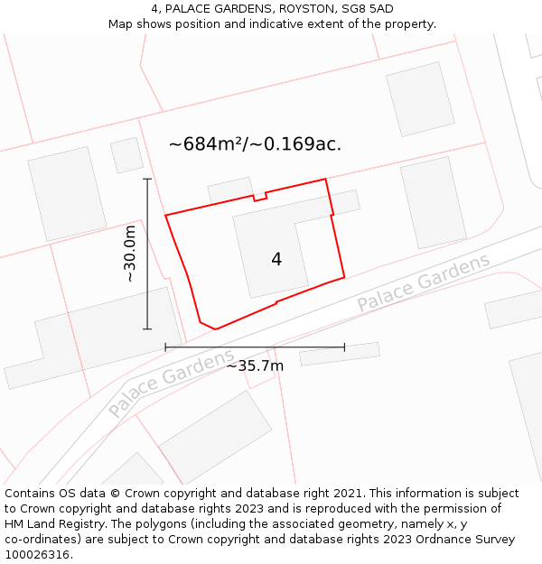 4, PALACE GARDENS, ROYSTON, SG8 5AD: Plot and title map