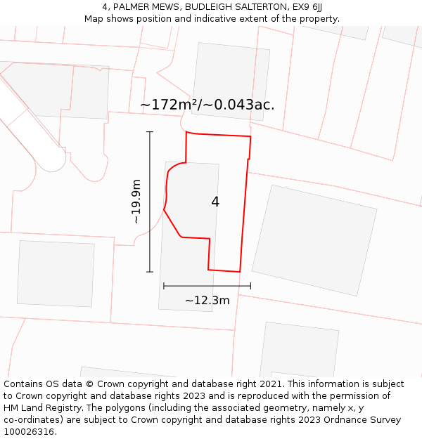 4, PALMER MEWS, BUDLEIGH SALTERTON, EX9 6JJ: Plot and title map