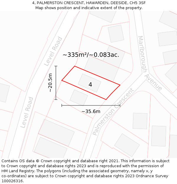 4, PALMERSTON CRESCENT, HAWARDEN, DEESIDE, CH5 3SF: Plot and title map