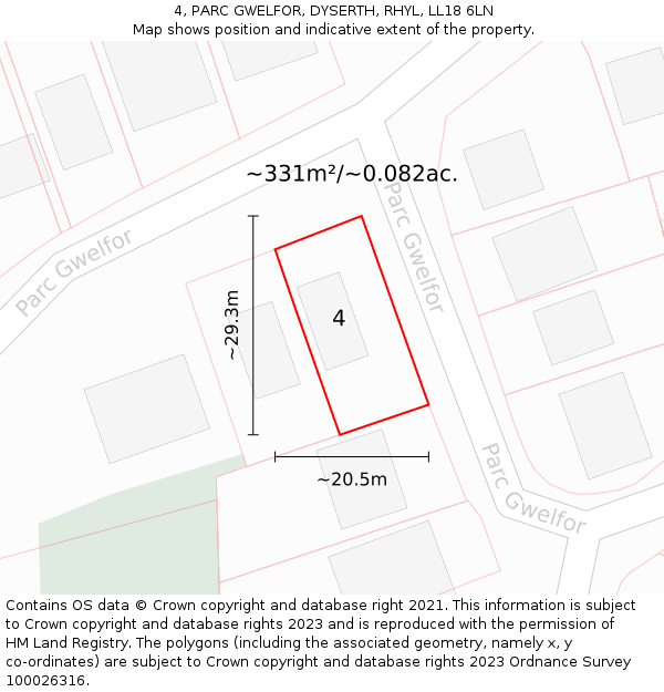 4, PARC GWELFOR, DYSERTH, RHYL, LL18 6LN: Plot and title map