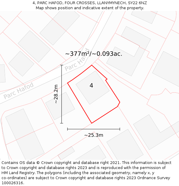 4, PARC HAFOD, FOUR CROSSES, LLANYMYNECH, SY22 6NZ: Plot and title map