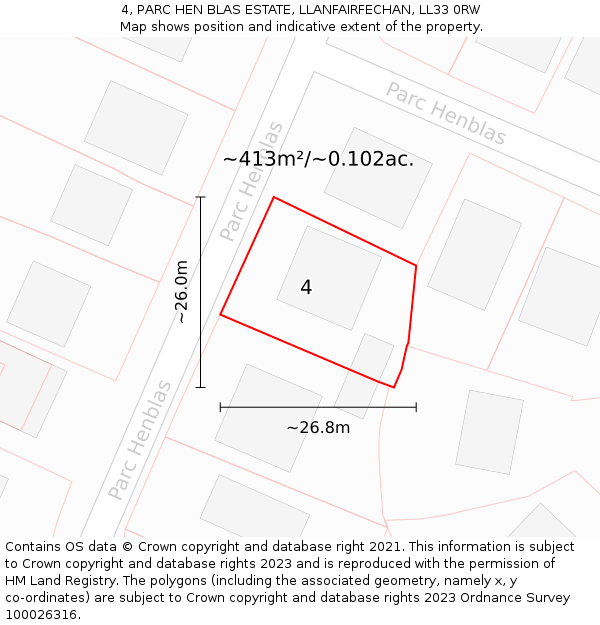 4, PARC HEN BLAS ESTATE, LLANFAIRFECHAN, LL33 0RW: Plot and title map