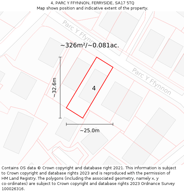 4, PARC Y FFYNNON, FERRYSIDE, SA17 5TQ: Plot and title map
