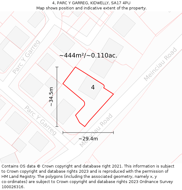 4, PARC Y GARREG, KIDWELLY, SA17 4PU: Plot and title map