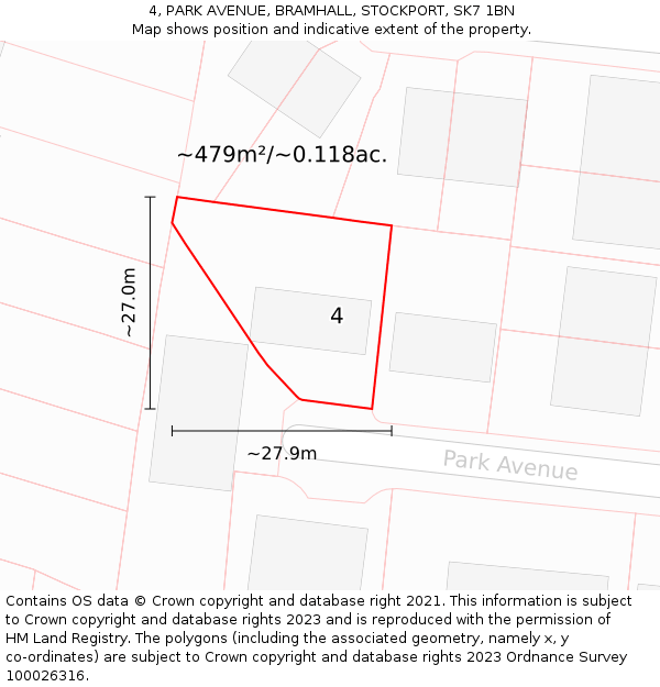 4, PARK AVENUE, BRAMHALL, STOCKPORT, SK7 1BN: Plot and title map