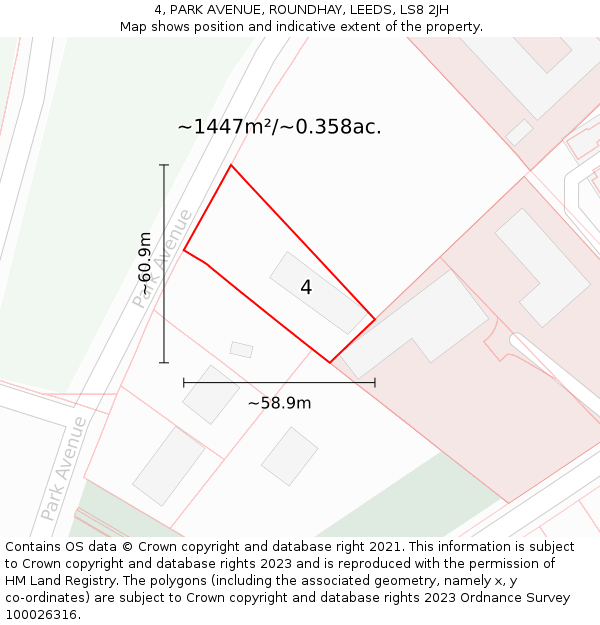 4, PARK AVENUE, ROUNDHAY, LEEDS, LS8 2JH: Plot and title map