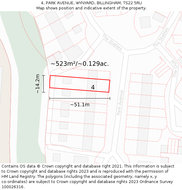 4, PARK AVENUE, WYNYARD, BILLINGHAM, TS22 5RU: Plot and title map