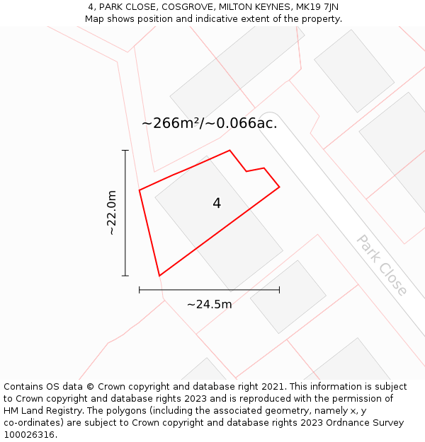 4, PARK CLOSE, COSGROVE, MILTON KEYNES, MK19 7JN: Plot and title map