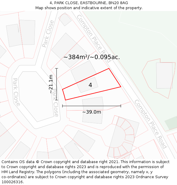 4, PARK CLOSE, EASTBOURNE, BN20 8AG: Plot and title map