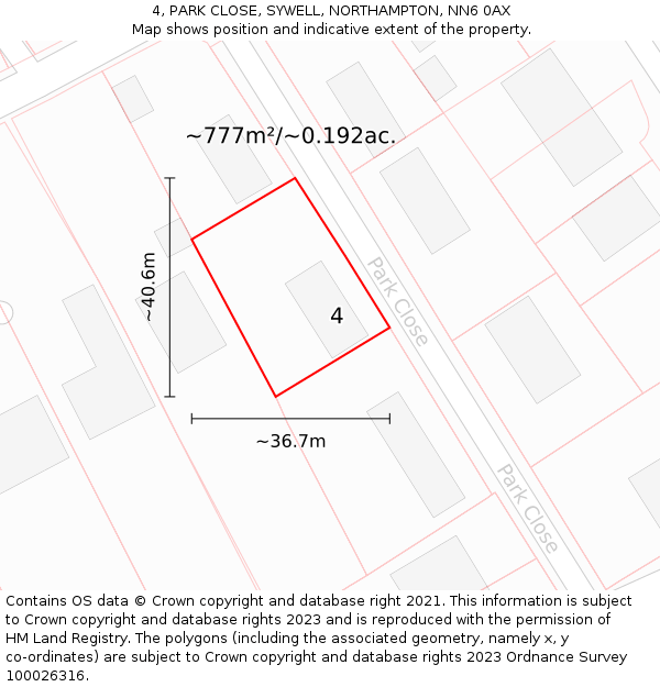 4, PARK CLOSE, SYWELL, NORTHAMPTON, NN6 0AX: Plot and title map