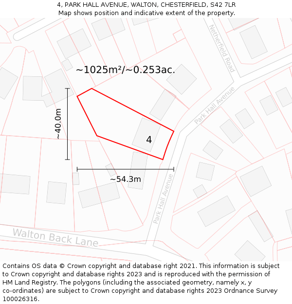 4, PARK HALL AVENUE, WALTON, CHESTERFIELD, S42 7LR: Plot and title map