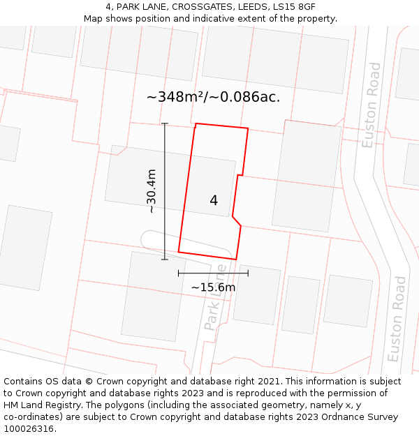 4, PARK LANE, CROSSGATES, LEEDS, LS15 8GF: Plot and title map