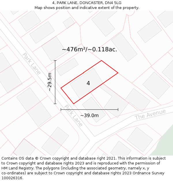 4, PARK LANE, DONCASTER, DN4 5LG: Plot and title map