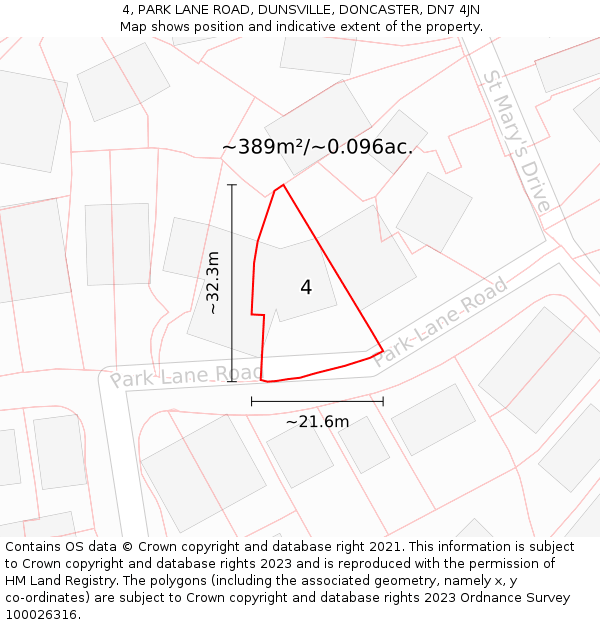 4, PARK LANE ROAD, DUNSVILLE, DONCASTER, DN7 4JN: Plot and title map