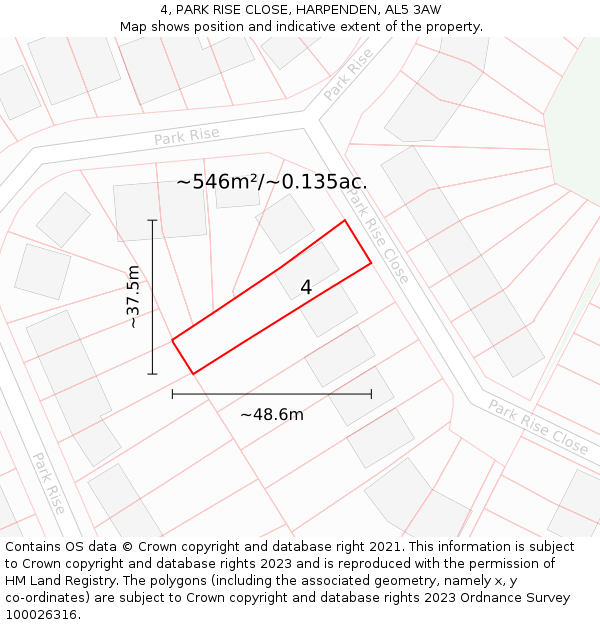 4, PARK RISE CLOSE, HARPENDEN, AL5 3AW: Plot and title map