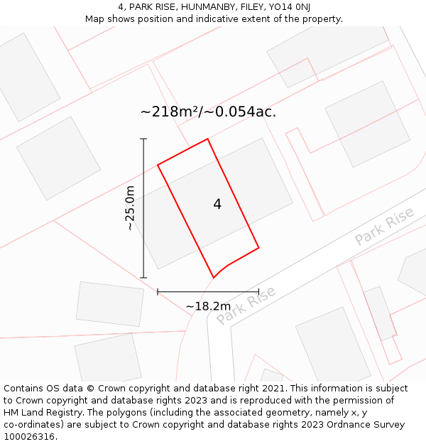 4, PARK RISE, HUNMANBY, FILEY, YO14 0NJ: Plot and title map