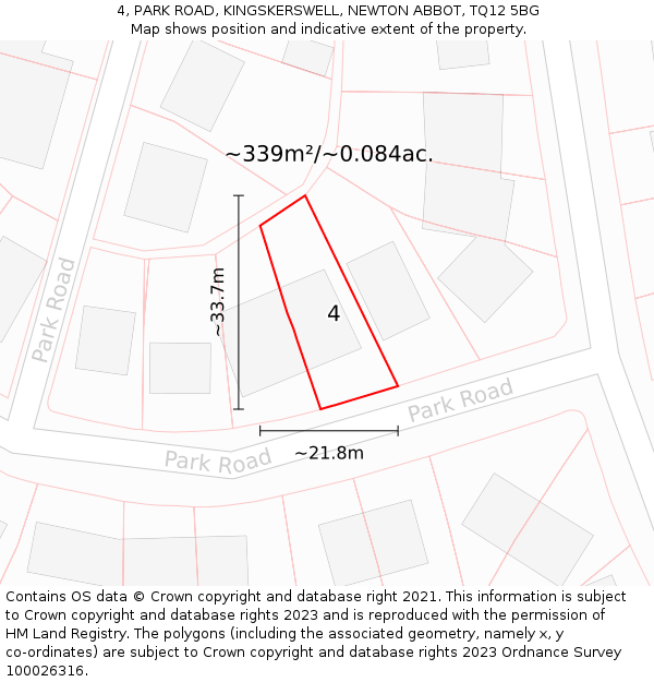 4, PARK ROAD, KINGSKERSWELL, NEWTON ABBOT, TQ12 5BG: Plot and title map