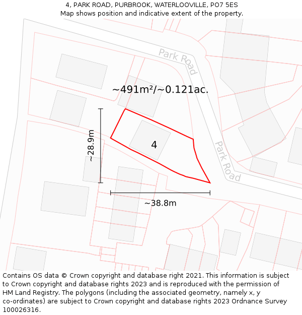 4, PARK ROAD, PURBROOK, WATERLOOVILLE, PO7 5ES: Plot and title map